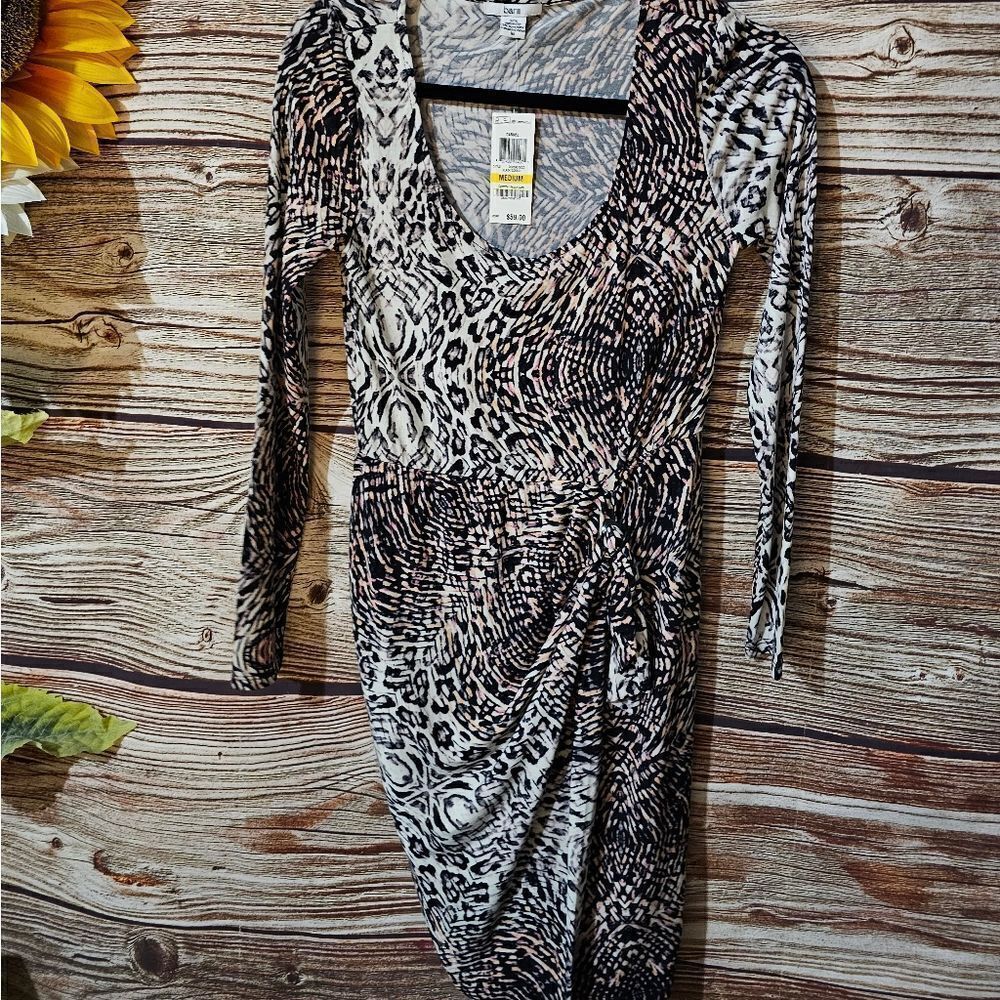 Bar Iii Long Sleeve Dress Women's Medium Pink/Cream/Black Nwt